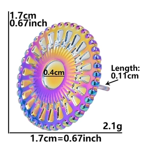 Detailed dimension guide for rainbow 304 stainless steel stud earring with gear edges