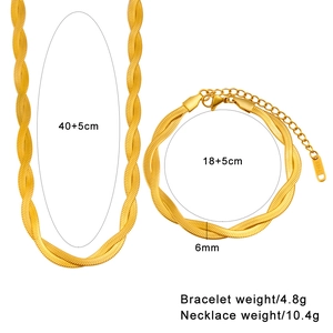 French Vintage Necklace And Bracelet 18K Gold Plated Stainless Steel Double Layer Snake Bone Braided Chain Geometric Jewelry
