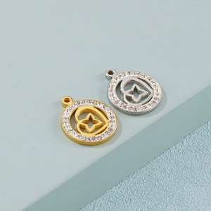 Gold and silver heart cross star pendants with pave rhinestones on a dual color base