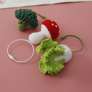 Crochet Vegetable Keychain Handmade Yarn Mushroom Broccoli Cabbage Eggplant Onion Garlic Pendant Bag Backpack Soft Gift