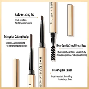 Waterproof dual-ended ultra-slim eyebrow pencil with spoolie brush in gold metal case