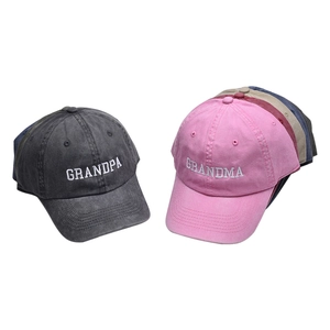 Distressed cotton baseball cap with Grandma and Grandpa embroidery for sun protection