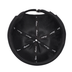 Vintage black brimless docker hat with Fashion logo interior tape and adjustable strap