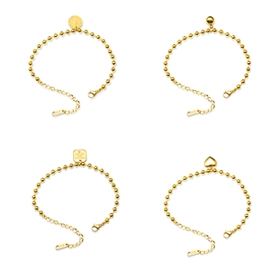 18K gold-plated titanium steel beaded bracelets with diverse geometric coin and heart charms