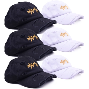 Distressed baseball cap with Mama embroidery and vintage worn-out details in black and white