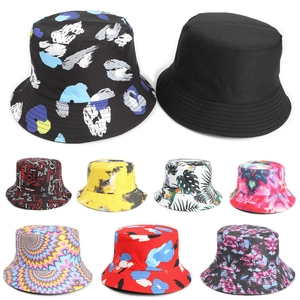 Reversible Bucket Hat Polyester Cotton Sun Protection Outdoor Summer Tie Dye Tropical Leaf Print Streetwear Men Women