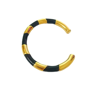 18k gold plated stainless steel checkered bangle with black and white enamel finish