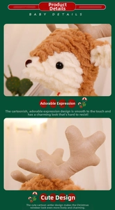 Close-up of cute Christmas reindeer plush toy eyes and soft antlers detail