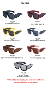 Multiple color options of oversized wrap-around sunglasses in plastic frames