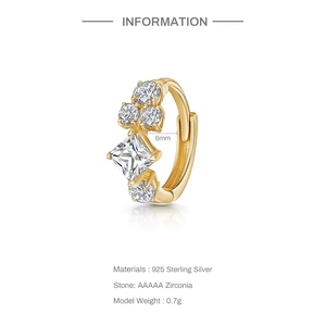 Detail of 925 sterling silver earring with AAAAA zircon in 6mm gold finish