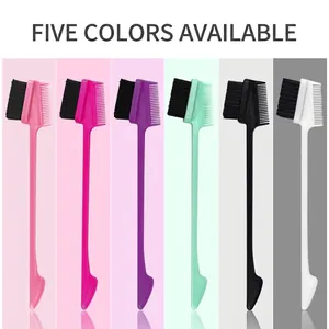 Double-sided eyebrow brush and edge hair comb set in six vibrant colors for styling