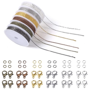 DIY jewelry making kit with 6-color cross chain rolls, lobster clasps, and jump rings