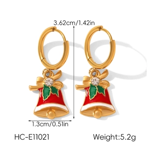 Détail des boucles d'oreilles cloche de Noël rouge avec dimensions et spécifications