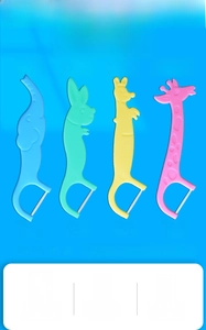 Detailed view of colorful animal-shaped dental floss picks for kids in various colors