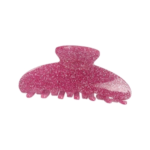 Elegant pink glitter acrylic hair claw clip with a glossy finish for women's hair styling