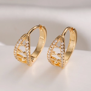 Hollow Out Geometric Hoop Earrings 18K Gold Plated Copper Zircon Small Elegant INS Style Jewelry For Women