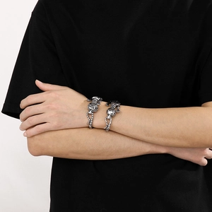 Bracciale rigido in acciaio inossidabile con testa di leopardo e drago stile punk da uomo