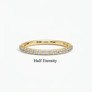 Macro shot of gold-plated s925 silver half eternity ring with small moissanite stones