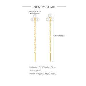 Detail showing 925 sterling silver tassel earrings with pearls and dimensions