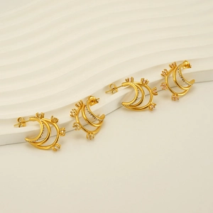 Elegant 18K gold plated multi-layer C-shaped hoop earrings with sparkling zircon stones
