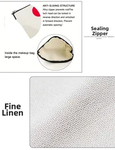 Detail of smooth anti-slip alloy zipper and woven linen texture of the makeup bag