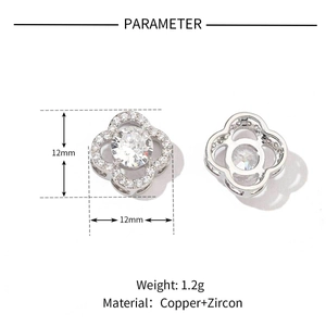 Detailed parameter display for silver clover earrings with copper and zircon specs