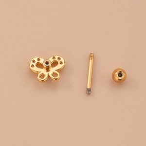 Gold butterfly stud earrings with hollow design and screw ball back closure components