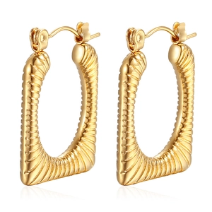 Minimalist square gold geometric hoop earrings with textured finish for women