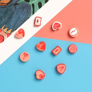 9-piece set of red and pink clay beads and DIY charms for handmade jewelry and bracelets