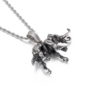 Retro stainless steel elephant skeleton pendant necklace for men with twisted rope chain