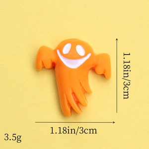 Detail of orange resin ghost patch for Halloween DIY crafts showing 3cm size measurement