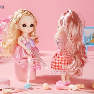 Exquisite princess doll set with movable joints in pink satin and red plaid dresses