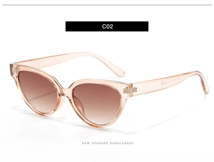 Detail of peach translucent cat-eye sunglasses with gradient lenses and C02 color code