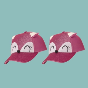 Sparkly rose pink fox baseball caps for kids with cute 3D ears and embroidery