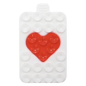 Silicone double-sided heart suction cup phone holder with white base and red hearts