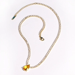 Gold-plated zircon necklace featuring a stunning yellow teardrop gemstone pendant for women