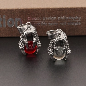 Dragon Claw Pendant Necklace Stainless Steel Vintage Blackened Gothic Punk Jewelry For Men Red Bead