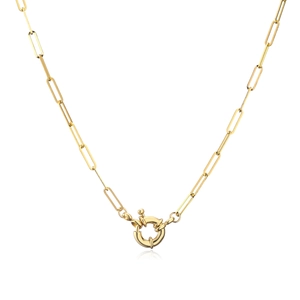 18K gold plated paperclip chain necklace featuring a minimalist round spring clasp