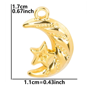 Detailed view of 18k gold moon and star pendant with dimensions 1.7cm by 1.1cm