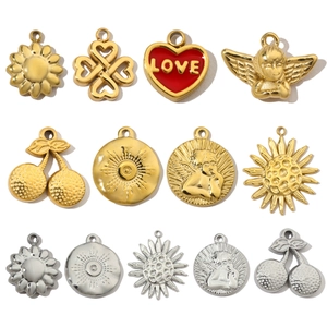 Stainless Steel DIY Pendants Charms Heart Angel Clover Sun Flower Cherry For Jewelry Making Vintage French Style