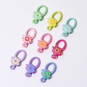 Colorful floral alloy spring rings in macaron shades for DIY keychains and accessories