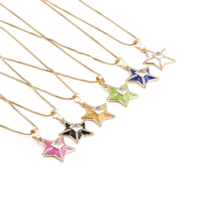 Star Pendant Necklace 18K Gold Plated Copper Enamel Colorful Cubic Zirconia Box Chain Fashion Jewelry Women