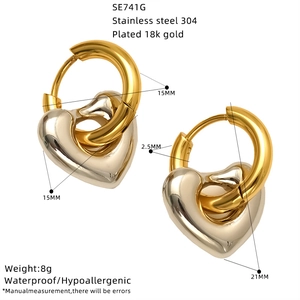 Detailed size specifications for two-tone heart oval hoop earrings in 18K gold plated steel