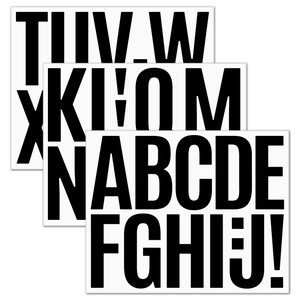 Macro view of 3 inch black vinyl letter stickers set A-Z for car and mailbox use