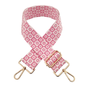 Tracolla regolabile da 5 cm con motivo a scacchi rosa e bianco e dettagli floreali dorati