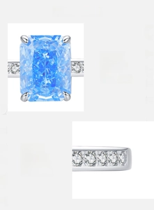 Macro detail of 925 sterling silver ring featuring hand-set 5A blue cushion-cut zircon