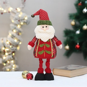 Close-up of telescopic Santa Claus doll with knitted red fabric and festive decorations