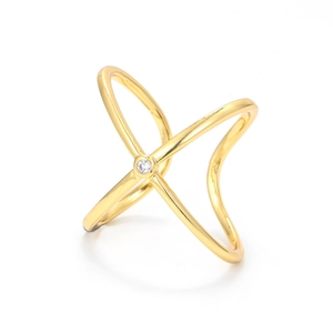 Minimalist X-Shaped Cross Open Ring Copper With Zirconia Adjustable Geometric Jewelry For Women