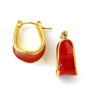 U-shaped gold-plated hoop earrings with vibrant red enamel and minimalist metal finish
