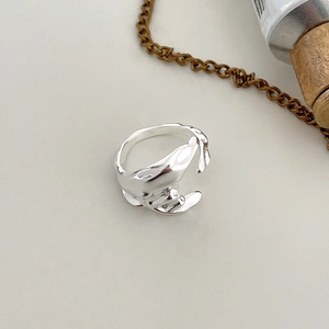 Minimalist S925 sterling silver open ring with unique irregular fluid wavy design